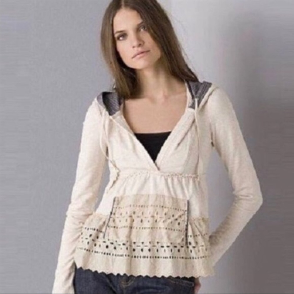 Free people tiered eyelet peplum hoodie pullover M